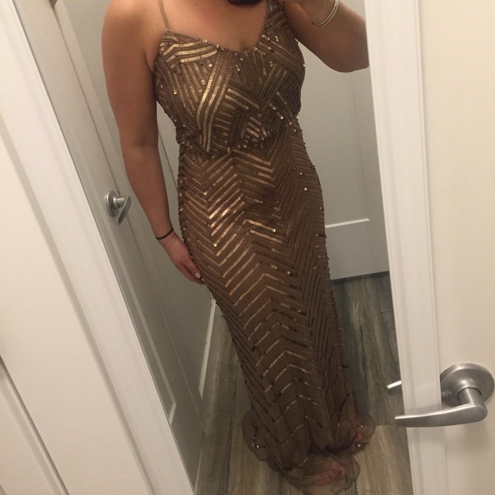 Adrianna Papell Strapless Sequin Dress in Bronze